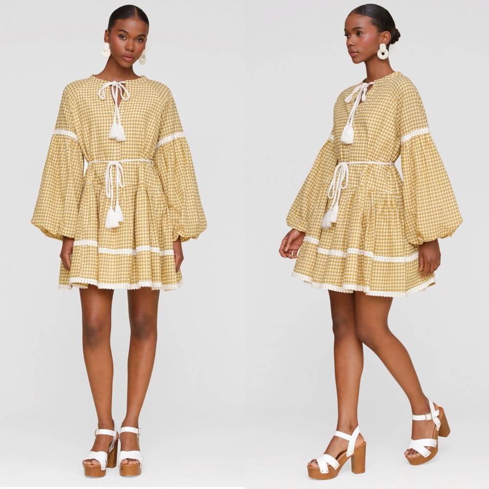 Avec Les Filles Gingham Print long sleeve mini dress
